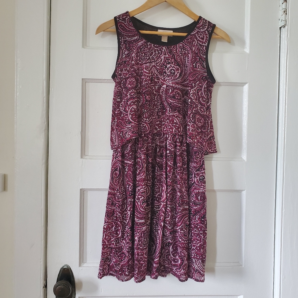 Petite LOFT purple paisely knee length dress